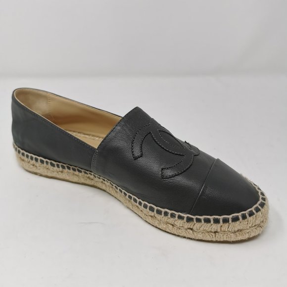 CHANEL Lambskin Espadrilles Logo Cap Toe Double Stack Flats - Picture 4 of 11